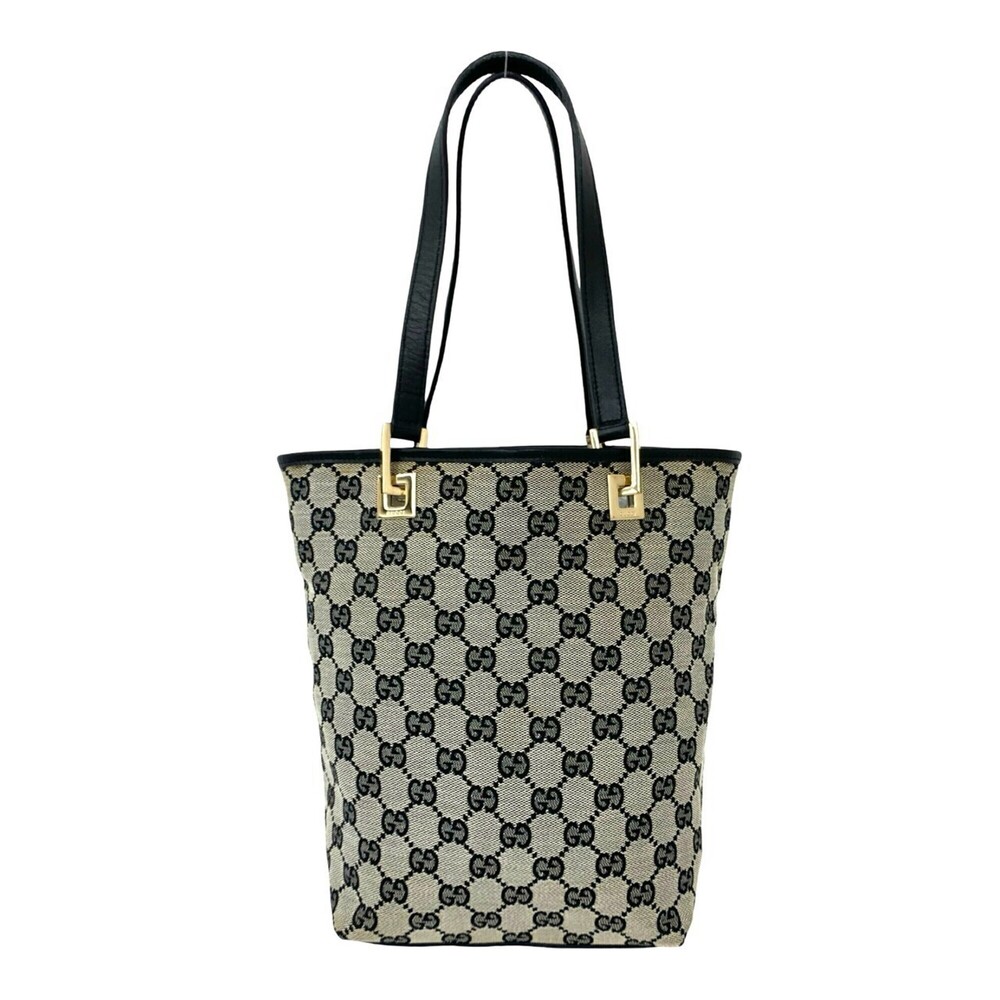 GUCCI GG Logo Patterned Canvas Leather Mini Tote Bag, Black, Item No. 27721